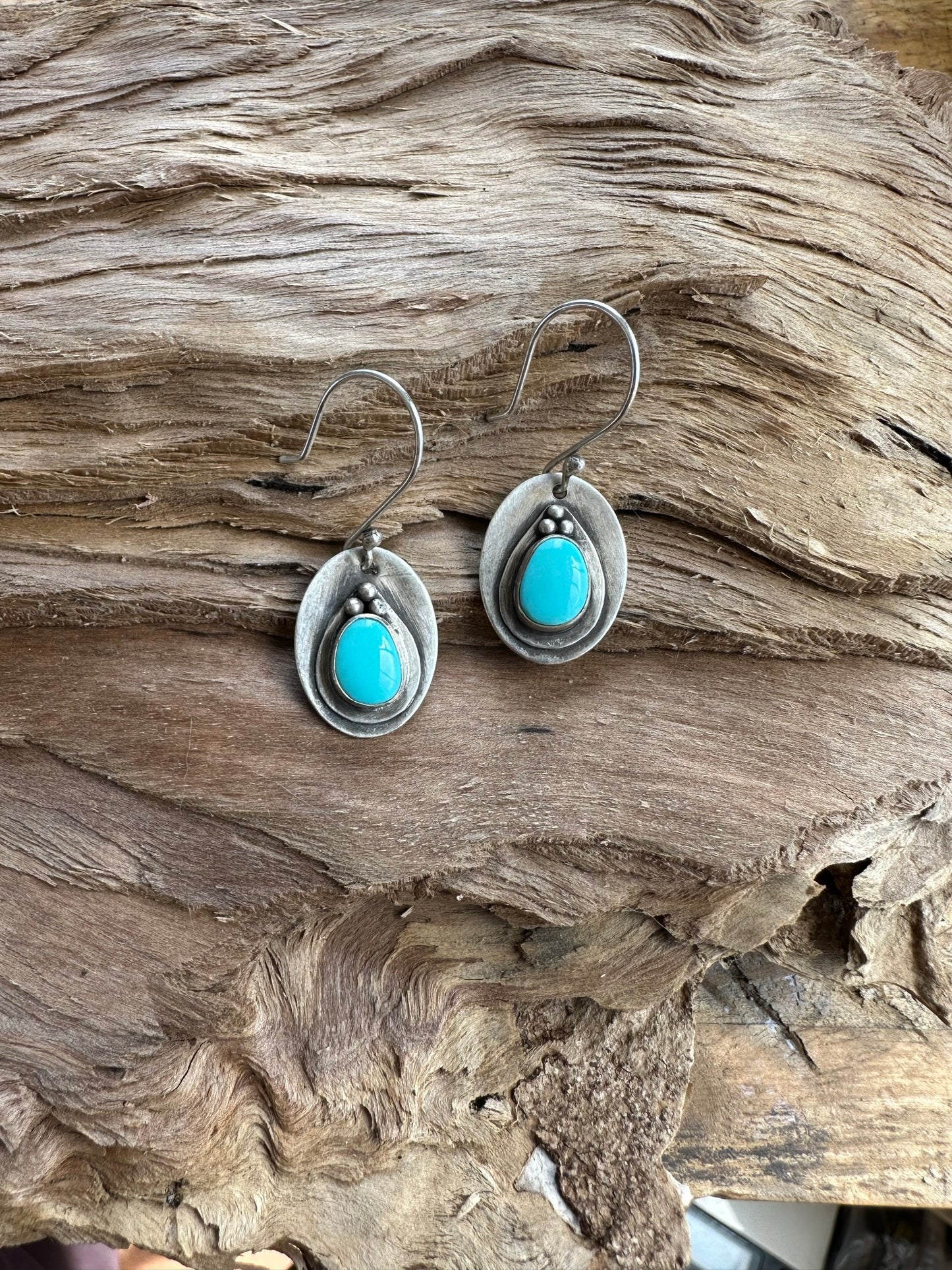 STERLING SILVER + KINGMAN TURQUOISE OVAL EARRINGS